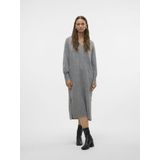 Gebreide Jurk - V-Hals - Lange Mouwen - Ballonmouwen - Regular Fit