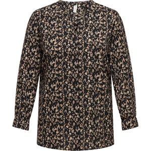 ONLY CARMAKOMA - Bedrukte Blouse - Zwart - Polyester - Lange Mouwen