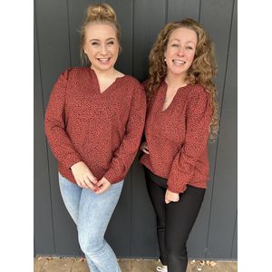 ONLY CARMAKOMA - Bedrukte Blouse - Rood - Viscose - Lange Mouwen