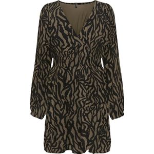 ONLY - Wijd Uitlopende Korte Jurk - Zwart/Beige - 100% Polyester