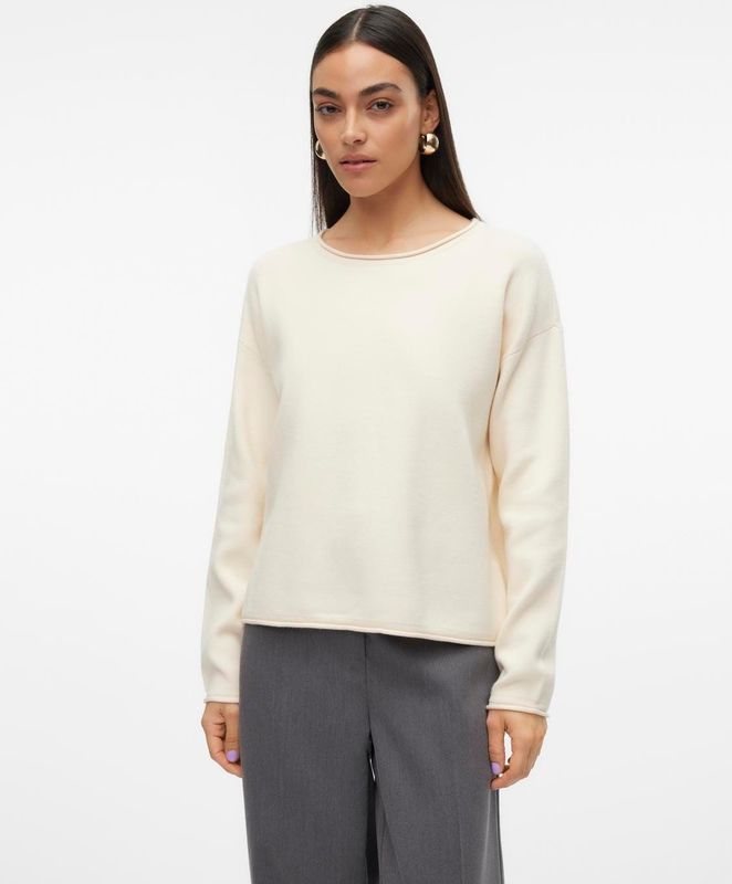 Gebreide Pullover - O-hals - Lange Mouwen - Verlaagde Schoudernaden - Standard Fit
