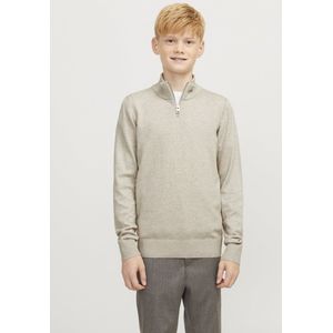 JACK&JONES JUNIOR Jjeemil gebreide trui voor jongens, halve ritssluiting, Oatmeal/details: melange, 152, Oatmeal/details: mix