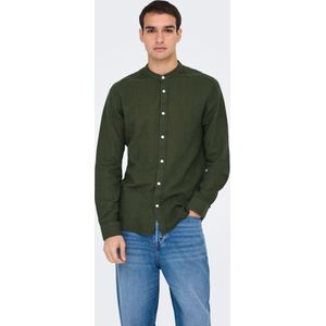ONLY & SONS Onscaiden Life Ls Solid Linen Mao Noos linnen overhemd voor heren, Kambaba