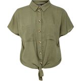 Pieces - Pcpia Ss Tie Shirt - Blouse - Diep Lichen Groen - Woven