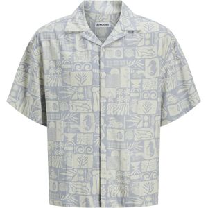 JACK&JONES - JJWAYNE AOP RESORT SHIRT SS - Heren - Overhemd - Lichtblauw - Keperstof