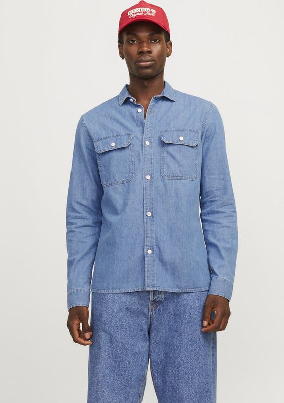 Overhemden - Twill - Blauw - 65% Katoen - Comfort Fit