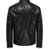 Onslucius - Jas - Leren Jas - Zwart - V-Hals, Lange Mouwen, Ritssluiting, Polyester Voering