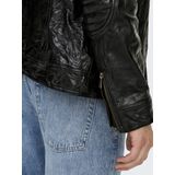 Onslucius - Jas - Leren Jas - Zwart - V-Hals, Lange Mouwen, Ritssluiting, Polyester Voering