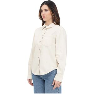 Only, Blouses & Shirts, Dames, Beige, L, Denim, Beige Denim Overhemd met Lange Mouwen