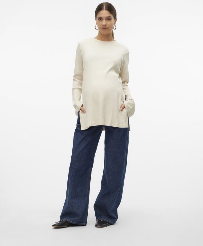 Zwangerschaps-top - Blouse - Lange Mouwen - Extra Lang - O-hals - Zijsplitten