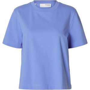Selected Femme - Slfessential SS Boxy Tee - T-shirt - Blauw - Katoen