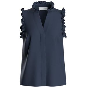 Selected Femme - Viva Sl Ruffle Top - Blauw - Mouwloze Top - V-hals