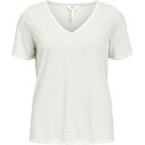 Object - Objthea Re V-neck Top - T-shirt - Wit - 50% Linnen 50% Polyester