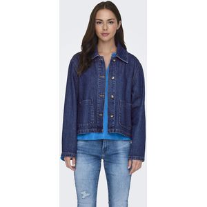 ONLY - Jeansvest - Donkerblauw - Katoen - Korte Lengte - Recht Model