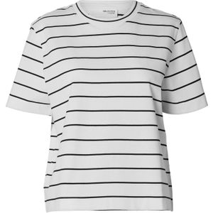 Selected Femme T-shirt wit (Maat: S) - Streep - Halslijn: Ronde hals,