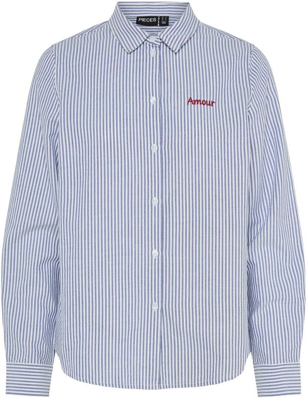Amour PIECES - Hemd - Blauw - Katoen - Lange Mouwen - Gestreept Motief
