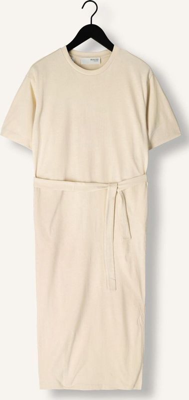 Selected Femme - Beige Maxi Jurk van Katoen met V-hals