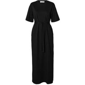 Selected Femme, Kleedjes, Dames, Zwart, L, Denim, Zwarte Maxi Jurk met Zakken
