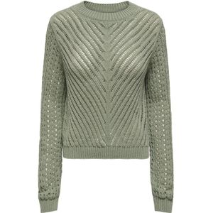 JDY - Trui - Groen - Katoen - Korte Trui met Ronde Hals en Ajour