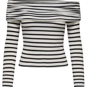 Only - ONLGLAMOUR L/S OFF SHOULDER TOP - Cloud Dancer Stripes - Jersey