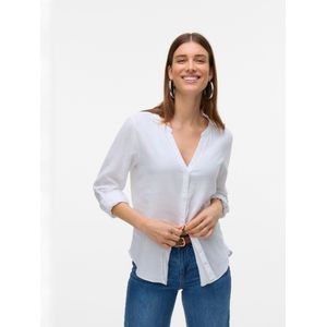 Vero Moda - Blouse Vmlinn Ls V-neck Shirt Wvn Noos - Snow White - 55% Linnen 45% Viscose