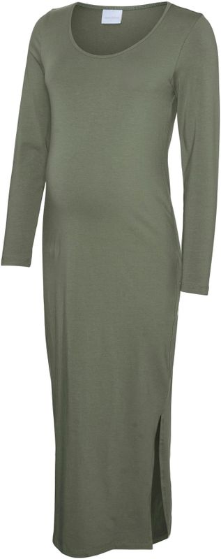 Mleva - Zwangerschapsjurk - Jurk - Groen - Jersey - U-Hals Lange Mouwen