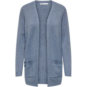 Dames Lange Gebreide Vest met Zakken Stretch Casual Langarm ONLLESLY Open Cardigan Noos Geribbeld, Colour:Dark Blue, Size:S