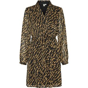VMRIE L/S ABK WRAP Dress WVN BTQ GA, Tobacco Brown/Aop:rie, M