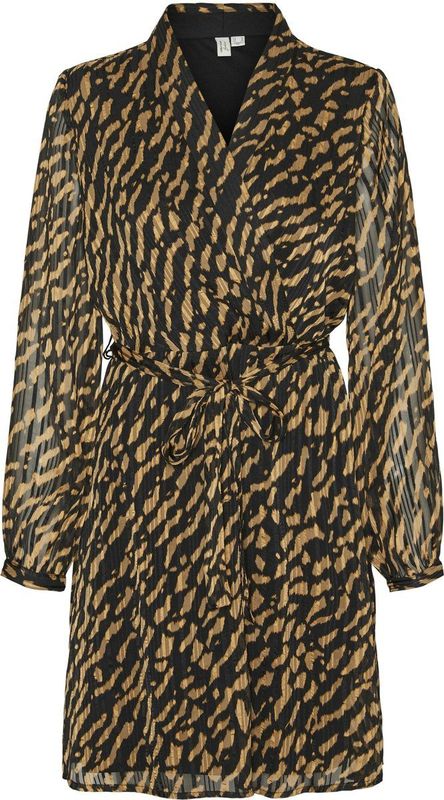 VMRIE L/S ABK WRAP Dress WVN BTQ GA, Tobacco Brown/Aop:rie, M