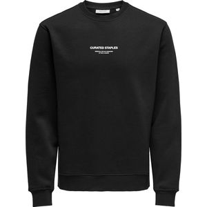 Only & Sons - ONSCurated - Sweatshirt - Zwart/Wit - Geribbelde Kraag, Ronde Hals, Lange Mouw