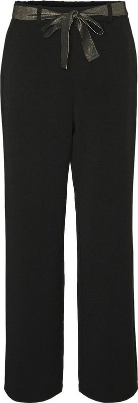 VERO MODA - Rechte Broek - Zwart - Polyester - Strikceintuur