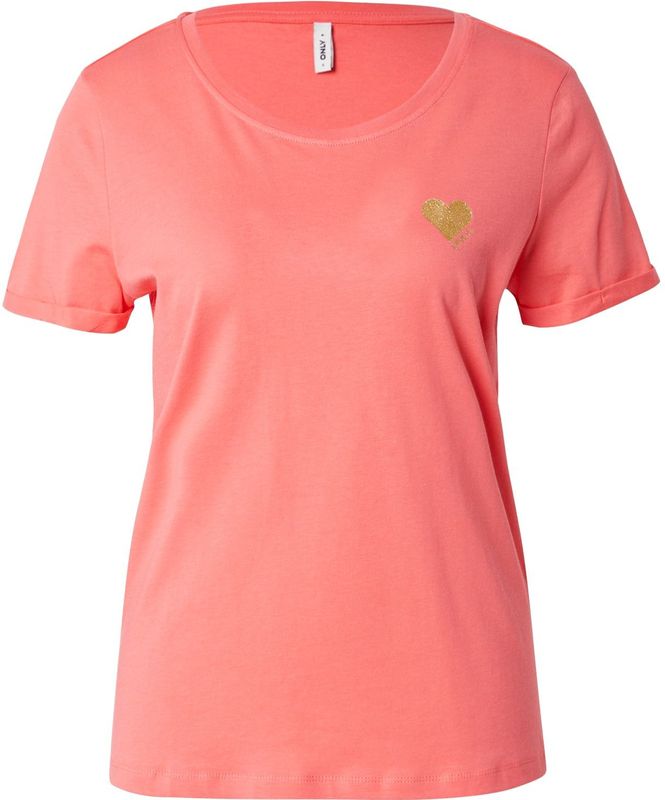 T-shirt bedrukt met klein hart vooraan ONLY. Katoen materiaal. Maten XL. Rood kleur