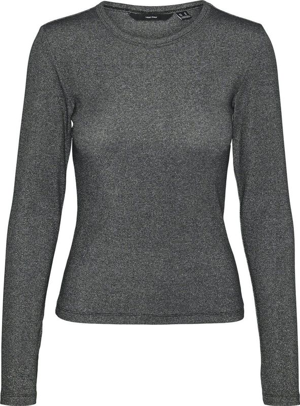 Blouse - Glitterdetail - Lange Mouwen - O-hals - Kort - Tight Fit