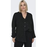 ONLY Carmakoma - Zwarte Glitterblouse - V-hals - Lange Mouwen