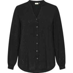 ONLY Carmakoma - Zwarte Glitterblouse - V-hals - Lange Mouwen