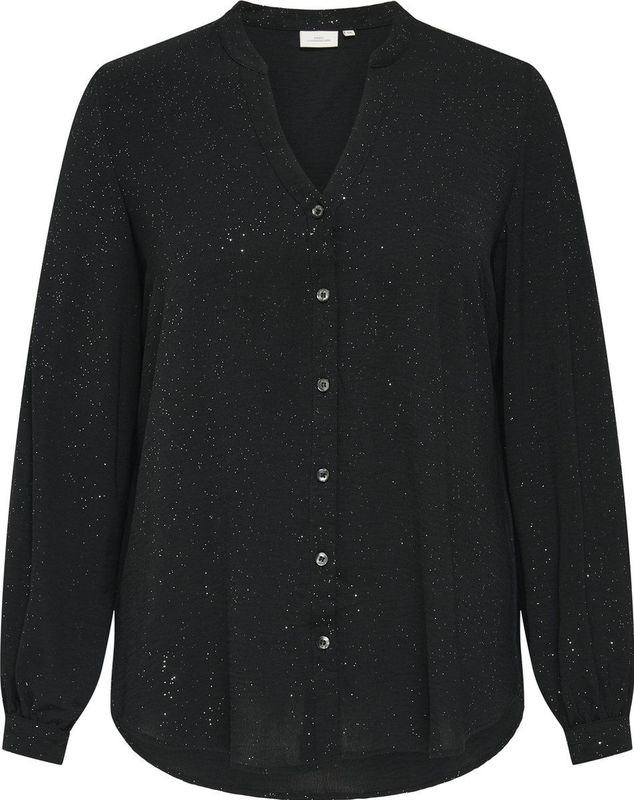 ONLY Carmakoma - Zwarte Glitterblouse - V-hals - Lange Mouwen