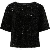 PIECES - Blouse - Zwart - 100% Polyester - Korte Mouwen