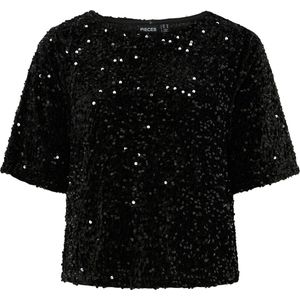 PIECES - Blouse - Zwart - 100% Polyester - Korte Mouwen