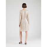 Jurk - Beige-Goud - 100% Polyester - Pailletten en Riem in Taille
