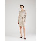 Jurk - Beige-Goud - 100% Polyester - Pailletten en Riem in Taille