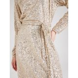 Jurk - Beige-Goud - 100% Polyester - Pailletten en Riem in Taille