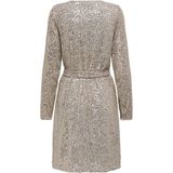 Jurk - Beige-Goud - 100% Polyester - Pailletten en Riem in Taille
