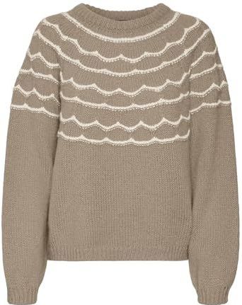 VERO MODA VMCHARMAINE LS O-Neck Pullover GA Boo, Silver Mink/Detail: w. Birch, XS