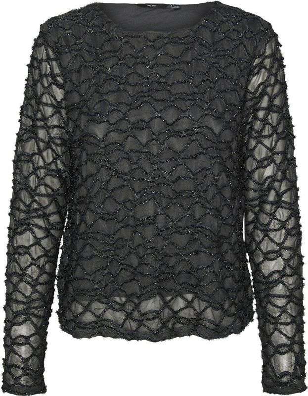 VERO MODA VMELGA LS Short Boatneck Glitter TOP JRS, Asfalt/Detail: 3d Lurex, L
