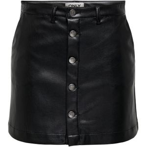 Leren Rok - Zwart - High Waist - Knoopsluiting - Zijzakken