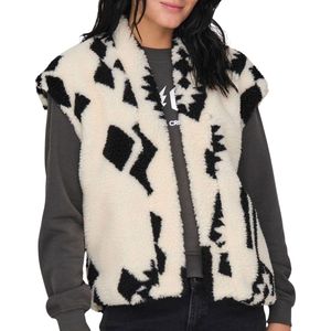 Only - Onlpop Teddy Gilet - Cloud Dancer/Black - Polyester - Met Steekzakken