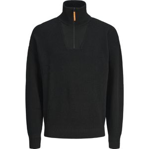 Jack&Jones Plus Size - Half Zip Trui - Zwart - Katoen/Polyamide