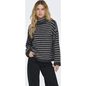 ONLY - ONLTalio - Trui - Grijs - Knitwear, Col, Gestreept, Losse Pasvorm, Lange Mouw
