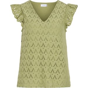Vila - T-shirt - Olijfkleurig - 64% Polyester 34% Katoen 2% Elastaan