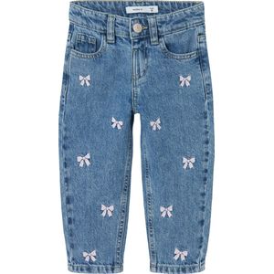 Baggy Fit Jeans - Denim - Verstelbare Taille - Geborduurd - Subtiele Slijtageplekken